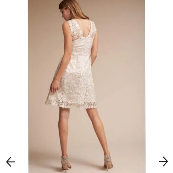 BHLDN Collins Mini Wedding Dress Floral Embroidered Silk A-Line Ivory White 16 - Picture 4 of 16